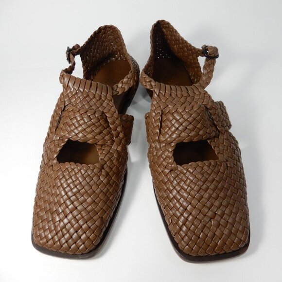 HEREU Serra Woven Square Toe Flat Sandals Size 36 5.5 Brown Leather NEW - Picture 5 of 16